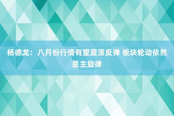杨德龙：八月份行情有望震荡反弹 板块轮动依然是主旋律