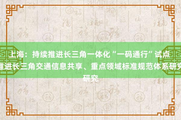 上海：持续推进长三角一体化“一码通行”试点 推进长三角交通信息共享、重点领域标准规范体系研究