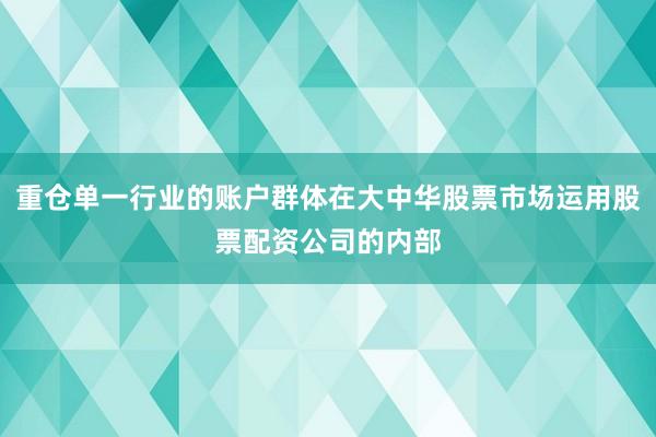 重仓单一行业的账户群体在大中华股票市场运用股票配资公司的内部