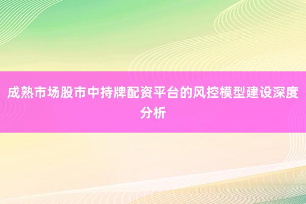 成熟市场股市中持牌配资平台的风控模型建设深度分析
