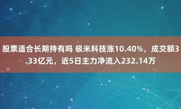股票适合长期持有吗 极米科技涨10.40%，成交额3.33亿元，近5日主力净流入232.14万