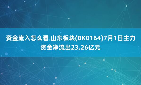 资金流入怎么看 山东板块(BK0164)7月1日主力资金净流出23.26亿元
