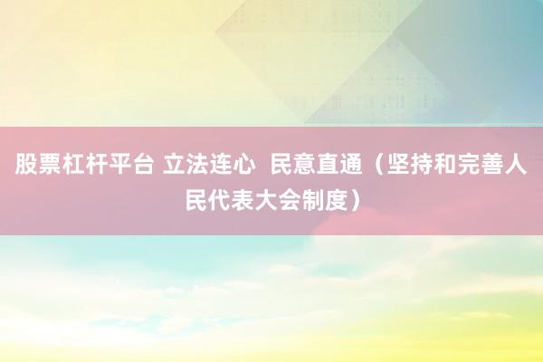 股票杠杆平台 立法连心  民意直通（坚持和完善人民代表大会制度）