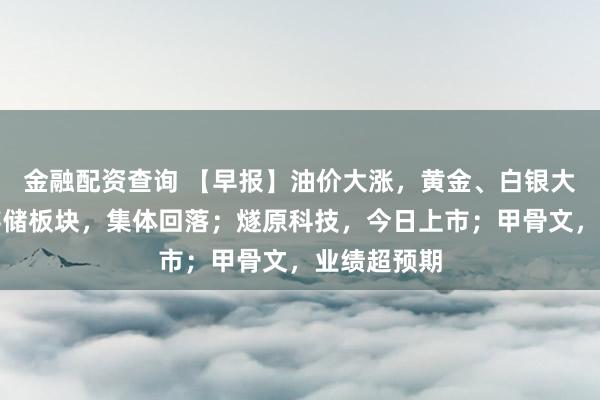 金融配资查询 【早报】油价大涨，黄金、白银大跌；美股存储板块，集体回落；燧原科技，今日上市；甲骨文，业绩超预期