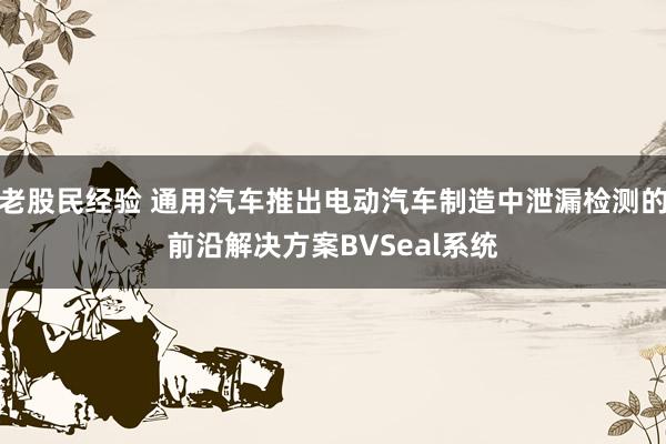 老股民经验 通用汽车推出电动汽车制造中泄漏检测的前沿解决方案BVSeal系统
