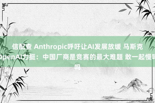 信配查 Anthropic呼吁让AI发展放缓 马斯克OpenAI力挺：中国厂商是竞赛的最大难题 敢一起慢吗